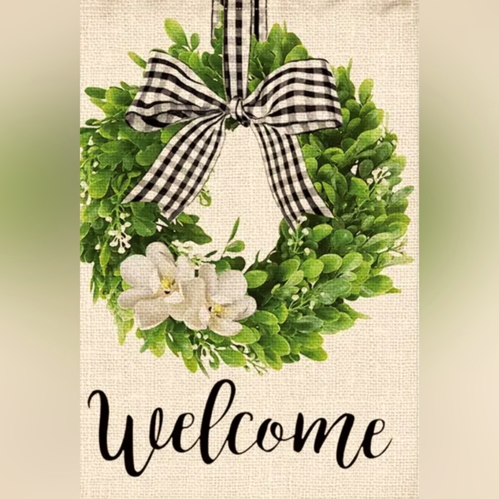 Welcome Wreath Garden Flag  Brand New measures 12in x 18in.